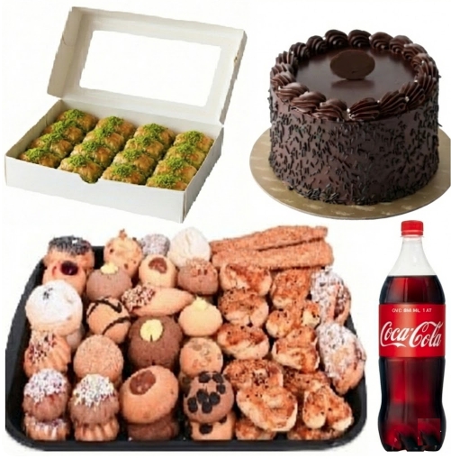 9-10 Kişilik Çikolatalı Yaş Pasta + Kuru Pasta + Fıstıklı Baklava Menü