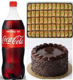 Akşam Keyfi Paketi Yaş Pasta Fıstıklı Baklava ve Litrelik Cola